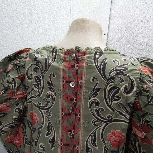 NEW FARM RIO Womens Arabesque Floral Blouse Size S Green - Picture 11 of 15